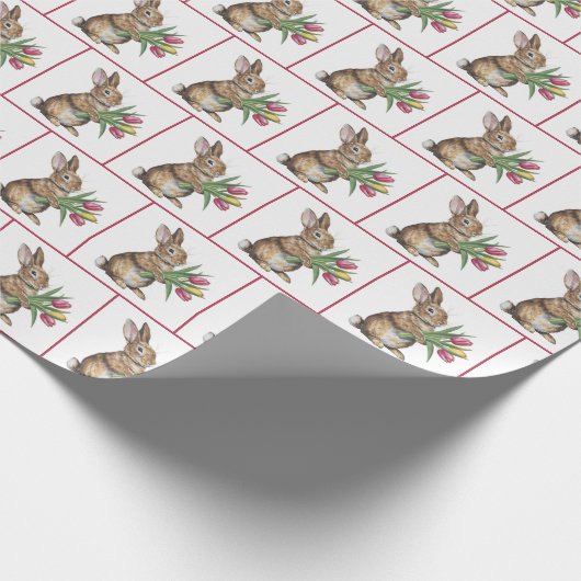 Bunny mit Tulip Bouquet Geschenkpapier (Ecke)