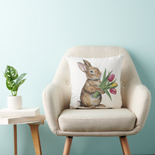 Bunny mit Tulip Bouquet Kissen