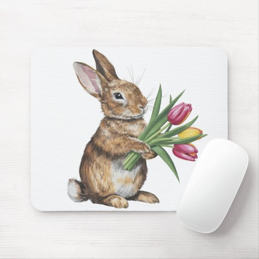 Bunny mit Tulip Bouquet Mousepad (Mit Mouse)