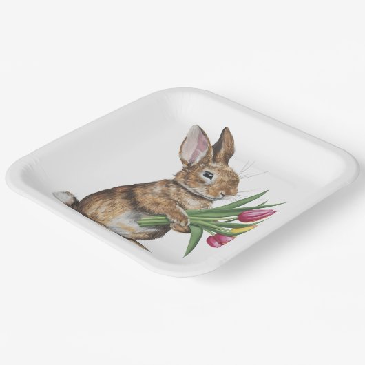 Bunny mit Tulip Bouquet Pappteller (Gewinkelt)