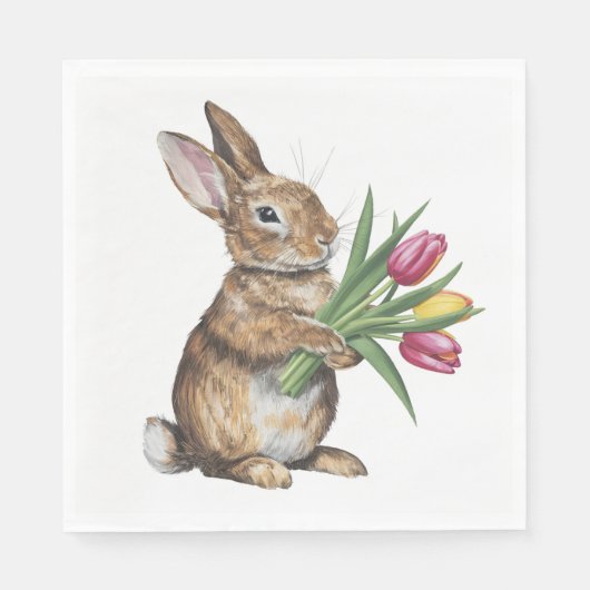 Bunny mit Tulip Bouquet Serviette (Vorderseite)