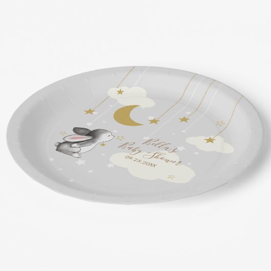 Bunny Moon Star Cloud Baby Dusche Pappteller (Schrägansicht)