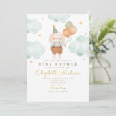 Bunny Niedlich Pink & Baloons Cloud Baby Dusche Einladung (Stehend Vorderseite)