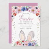 Bunny Oars Frühlingsblumen Ostereier Jagd Einladung (Vorne/Hinten)