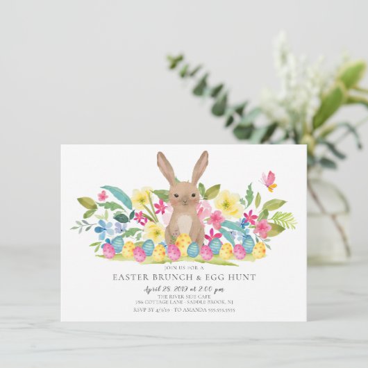 Bunny Oaster Brunch & Egg Hunt Einladung (Stehend Vorderseite)