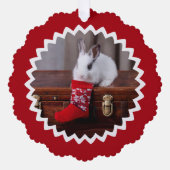 Bunny on Antique Trunk with Red Stocking Ornament Karte (Vorderseite)