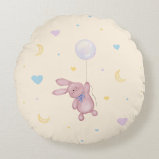 Bunny on Bubble Cute Nursery Pillow for Kids Room Rundes Kissen