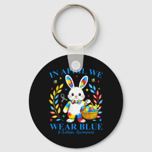Bunny Ostern im April Tragen Sie blaues Band Autis Schlüsselanhänger