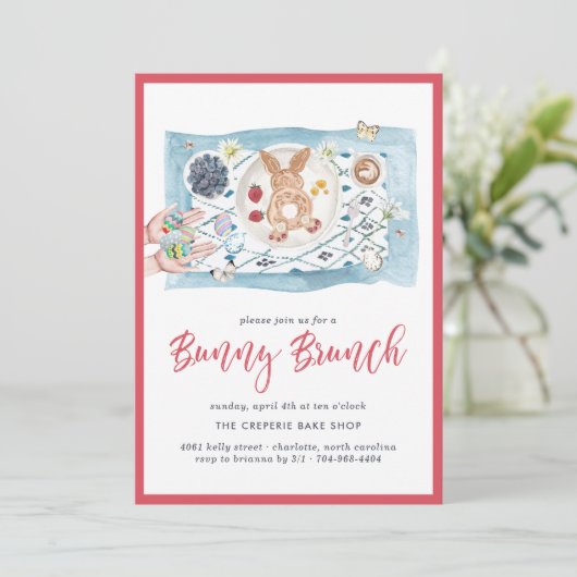 Bunny Pancakes | Osterhasen Brunch Einladung (Stehend Vorderseite)