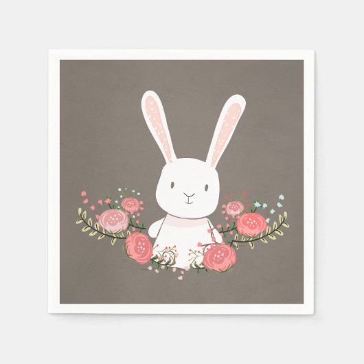 Bunny Paper Napkin Woodland Floral Rustic Girl Serviette (Vorderseite)