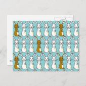 Bunny Parade Blue - Brown and White Bunbun Postkarte (Vorne/Hinten)