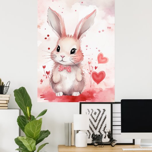 Bunny Pastel mit Herzen Poster (Heimbüro)