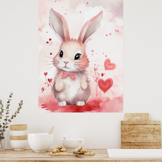 Bunny Pastel mit Herzen Poster (Küche)