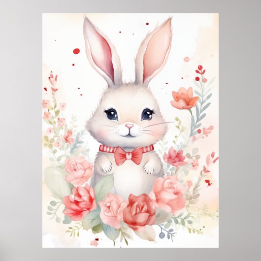 Bunny Pastel mit Rose und Rot-Bogen Poster (Vorne)