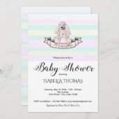 Bunny Pastel Pink Blue Yellow Stripes Babydusche Einladung (Vorne/Hinten)