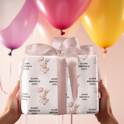 Bunny Pastel Pink Geburtstag | Niedlich Happy Gebu Geschenkpapier