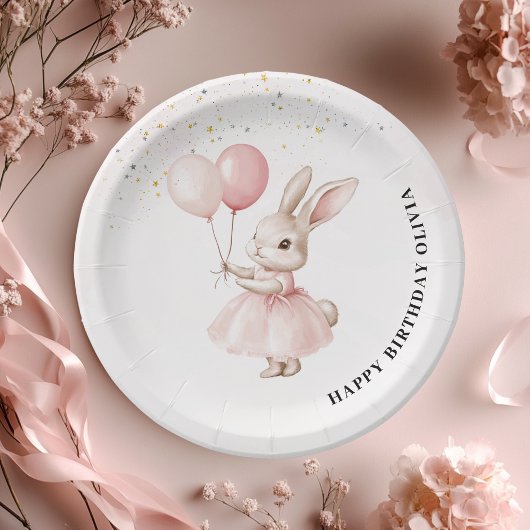 Bunny Pastel Pink Geburtstag | Niedliches Party Pappteller