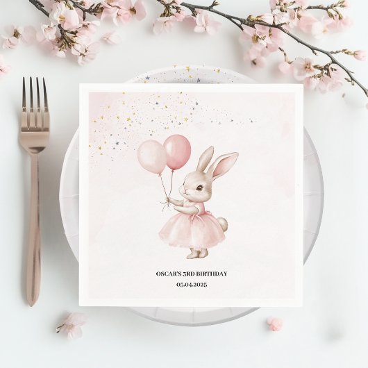 Bunny Pastel Pink Geburtstag | Niedliches Party Ta Serviette