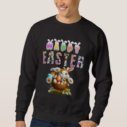 Bunny Pastel Spring Hunt Eggs Rabbit Happy Easter  Sweatshirt (Vorderseite)