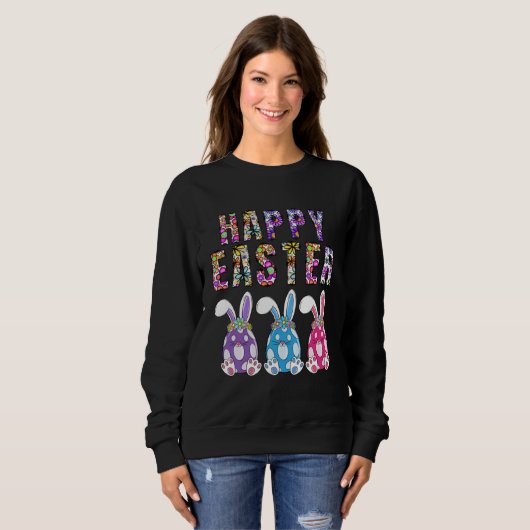 Bunny Pastel Spring Hunt Eggs Rabbit Happy Easter  Sweatshirt (Vorne ganz)