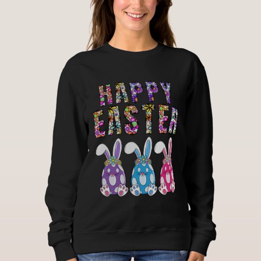 Bunny Pastel Spring Hunt Eggs Rabbit Happy Easter  Sweatshirt (Vorderseite)