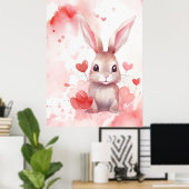 Bunny Pastel Super Niedliche Herzen Rote Herzen Poster (Heimbüro)