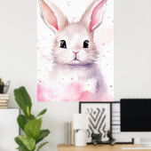 Bunny Pastel überrascht rosa Herzen Poster (Heimbüro)