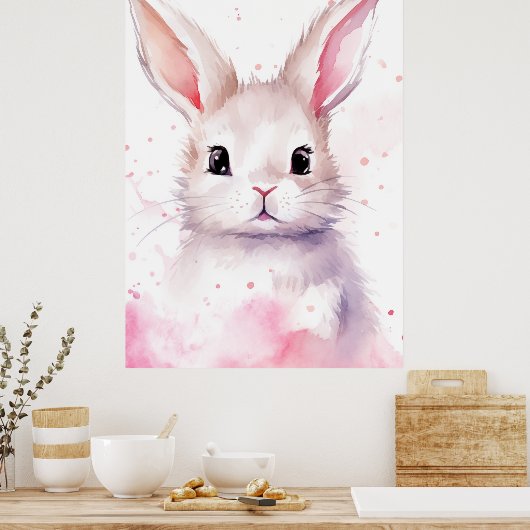 Bunny Pastel überrascht rosa Herzen Poster (Küche)