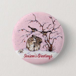 Bunny & Pesky Little Snow Birds! Button