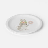 Bunny Pink Balloon 1. Geburtstag Pappteller (Schrägansicht)