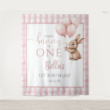 Bunny Pink Balloons 1st Birthday Backdrop