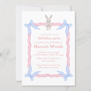 Bunny Pink Blue Coquette Ribbon Party Einladungen