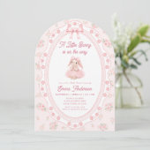 Bunny Pink Bow Floral Baby Shower Invitation Einladung (Stehend Vorderseite)