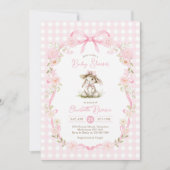 Bunny Pink Bow Gingham Baby Shower Einladung (Vorderseite)