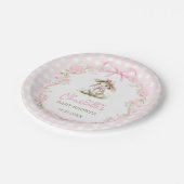 Bunny Pink Bow Gingham Baby Shower Pappteller (Schrägansicht)