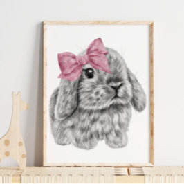 Bunny Pink Bow Kinderzimmer drucken | Bunny Print Poster