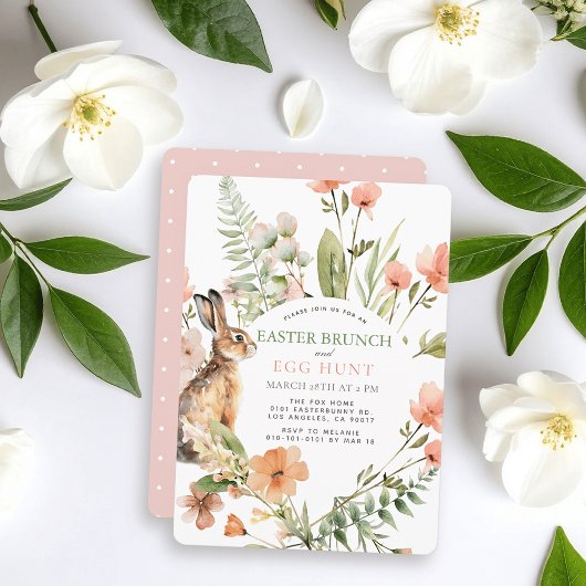 Bunny Pink Floral Easter Brunch & Egg Hunt Einladung