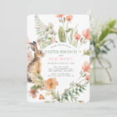 Bunny Pink Floral Easter Brunch & Egg Hunt Einladung (Stehend Vorderseite)