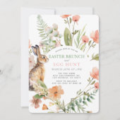 Bunny Pink Floral Easter Brunch & Egg Hunt Einladung (Vorderseite)