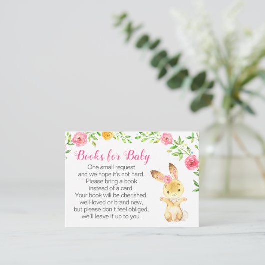 Bunny Pink Floral Girl Books for Baby Book Request Begleitkarte (Stehend Vorderseite)