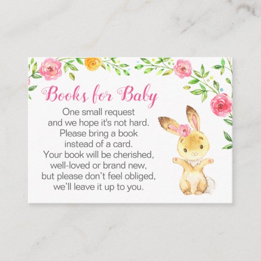 Bunny Pink Floral Girl Books for Baby Book Request Begleitkarte (Vorderseite)