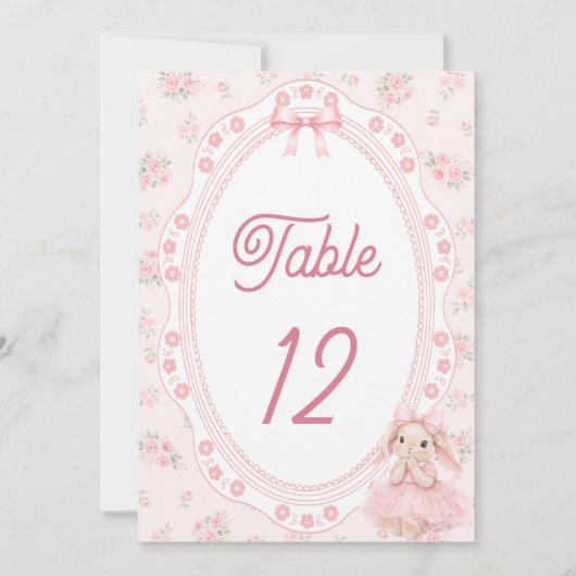 Bunny Pink Floral Table Number (Vorderseite)
