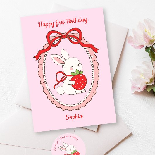 Bunny Pink Happy Birthday Card Karte