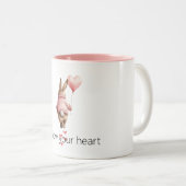 Bunny Pink Heart Balloon Zweifarbige Tasse (VorderseiteRechts)