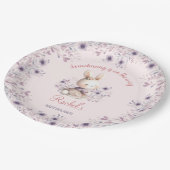 Bunny Pink Lila Spring Floral Girl Babydusche Pappteller (Schrägansicht)