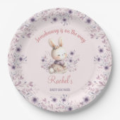 Bunny Pink Lila Spring Floral Girl Babydusche Pappteller (Vorderseite)