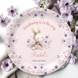 Bunny Pink Lila Spring Floral Girl Babydusche Pappteller