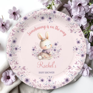 Bunny Pink Lila Spring Floral Girl Babydusche Pappteller