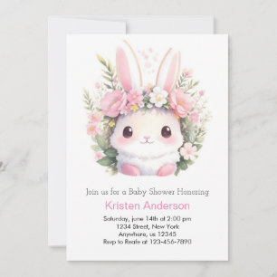 Bunny Pink Meadow Blissful Girl Baby Dusche Einladung