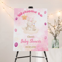 Bunny Pink Watercolor Baby Dusche Begrüßungszeiche